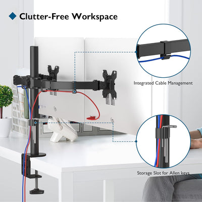 BONTEC Monitor Halterung 2 Monitore für 13-27 Zoll Flach & Curved Bildschirm, Monitor Tischhalterung