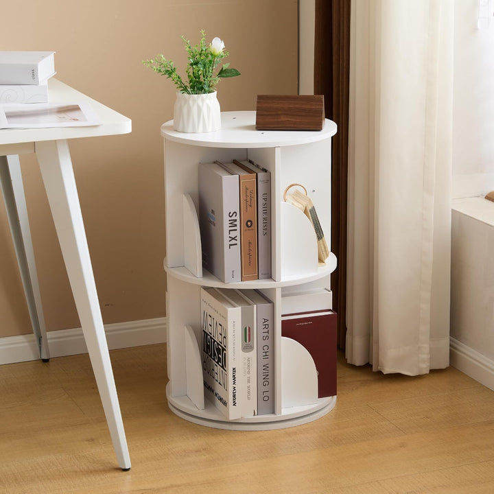 Mingone Bücherregal Kinder 360° Drehbar, 2-Ebenen Drehregal aus MDF, Standregal & Schreibtischregal