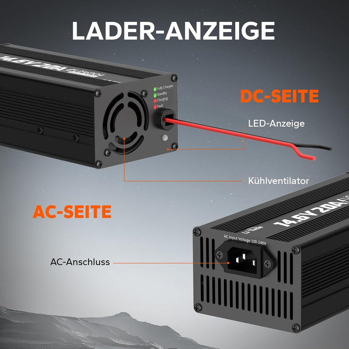 LiTime 14.6V 20A Lithium Batterieladegerät 12V LiFePO4 Batterieladegerät AC-DC Smart Charger mit And
