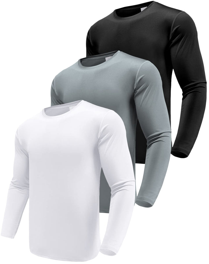 Herren 3er Pack Langarmshirt T-Shirts, UPF 50+ UV Schutz Schnelltrocknend Funktionsshirt Laufshirts,
