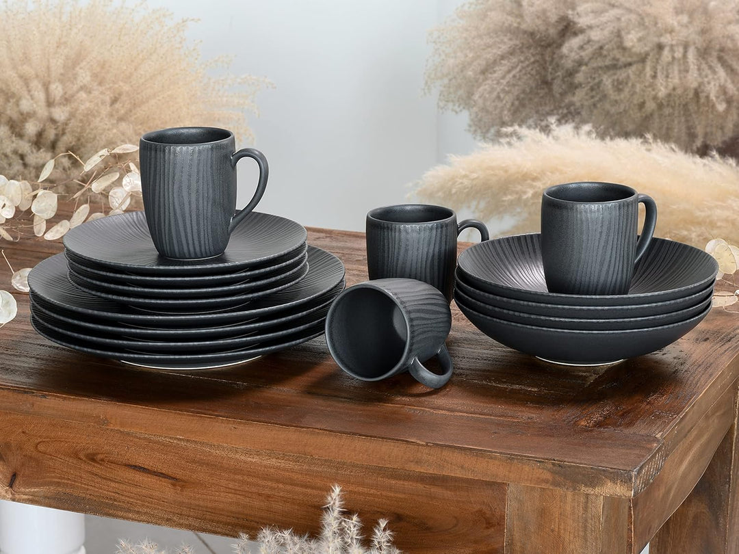CreaTable, 20537, Serie VESUVIO Black, Geschirrset, Kombiservice 16 teilig