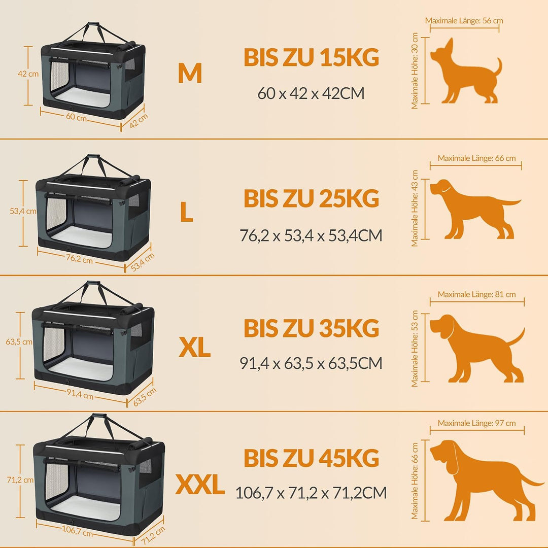 Hundebox Faltbar, Hundetransportbox Tragbare mit 3-Türen, 91,4 x 63,5 x 63,5 cm, Transportbox Hund A