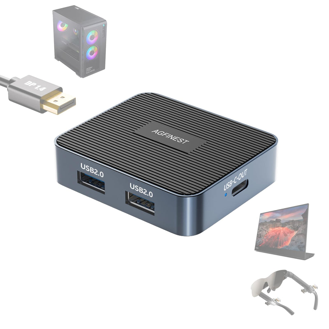 DisplayPort 1.4 auf USB-C Adapter, 4K@120Hz 2K@240Hz HDR 10-Bit, Unidirektional Konverter mit 3-Port