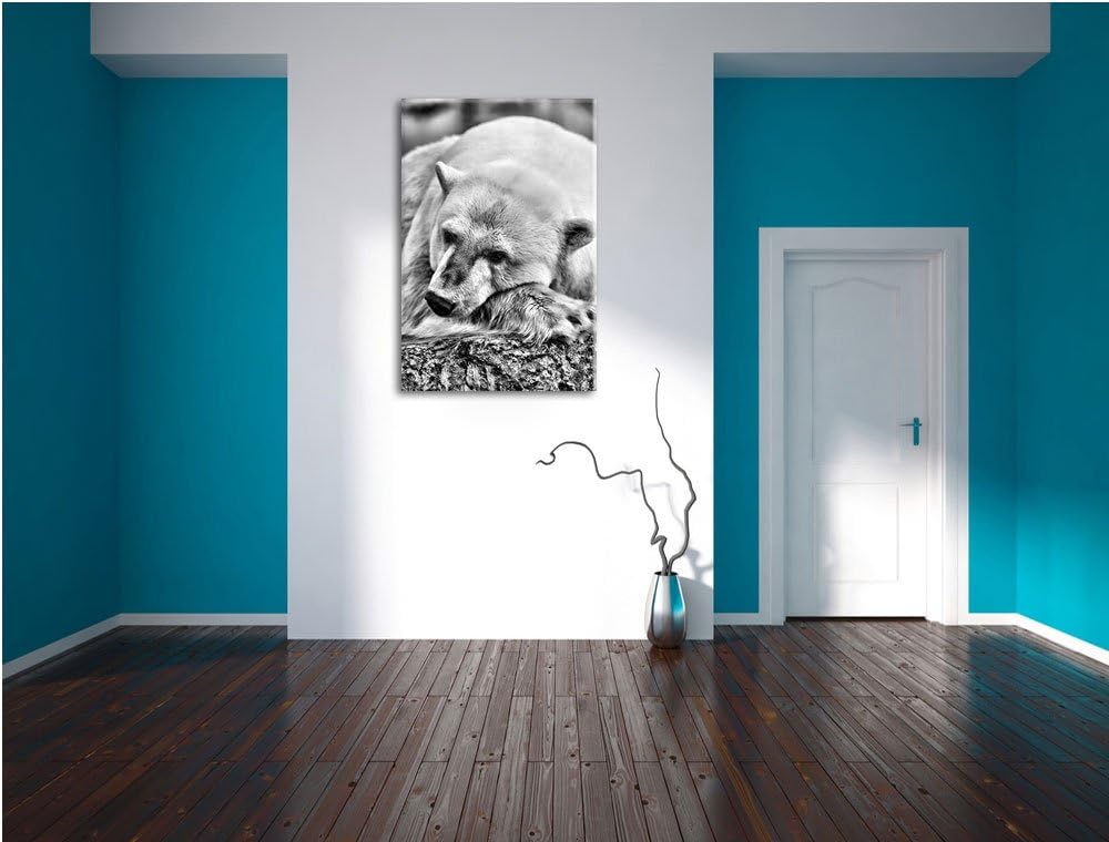 Pixxprint schlafender Eisbär / 100x70cm Leinwandbild bespannt auf Holzrahmen/Wandbild Kunstdruck Dek