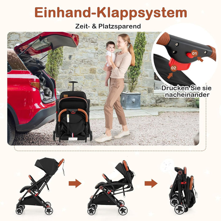 COSTWAY Kinderwagen faltbar, Kinderbuggy mit verstellbare Rückenlehne &amp; Verdeck, Reisebuggy mit Lieg