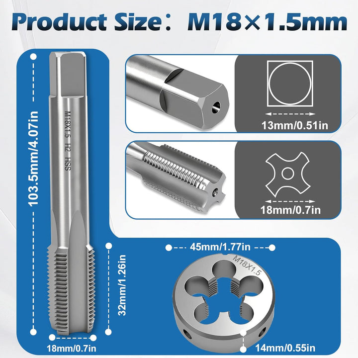 2 Stück M18 X 1,5mm Gewindeschneider und Gewindeschneideisen, Gewindeschneid set M18* 1,5mm，Metrisch