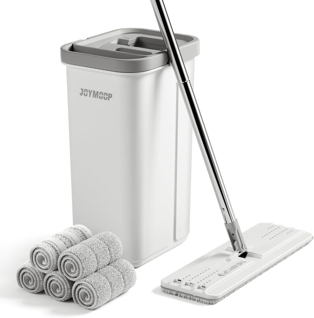 JOYMOOP Mop und Eimer mit Wringer Set, Hands Free Flat Floor Mop und Eimer, mit 5 waschbaren Mikrofa