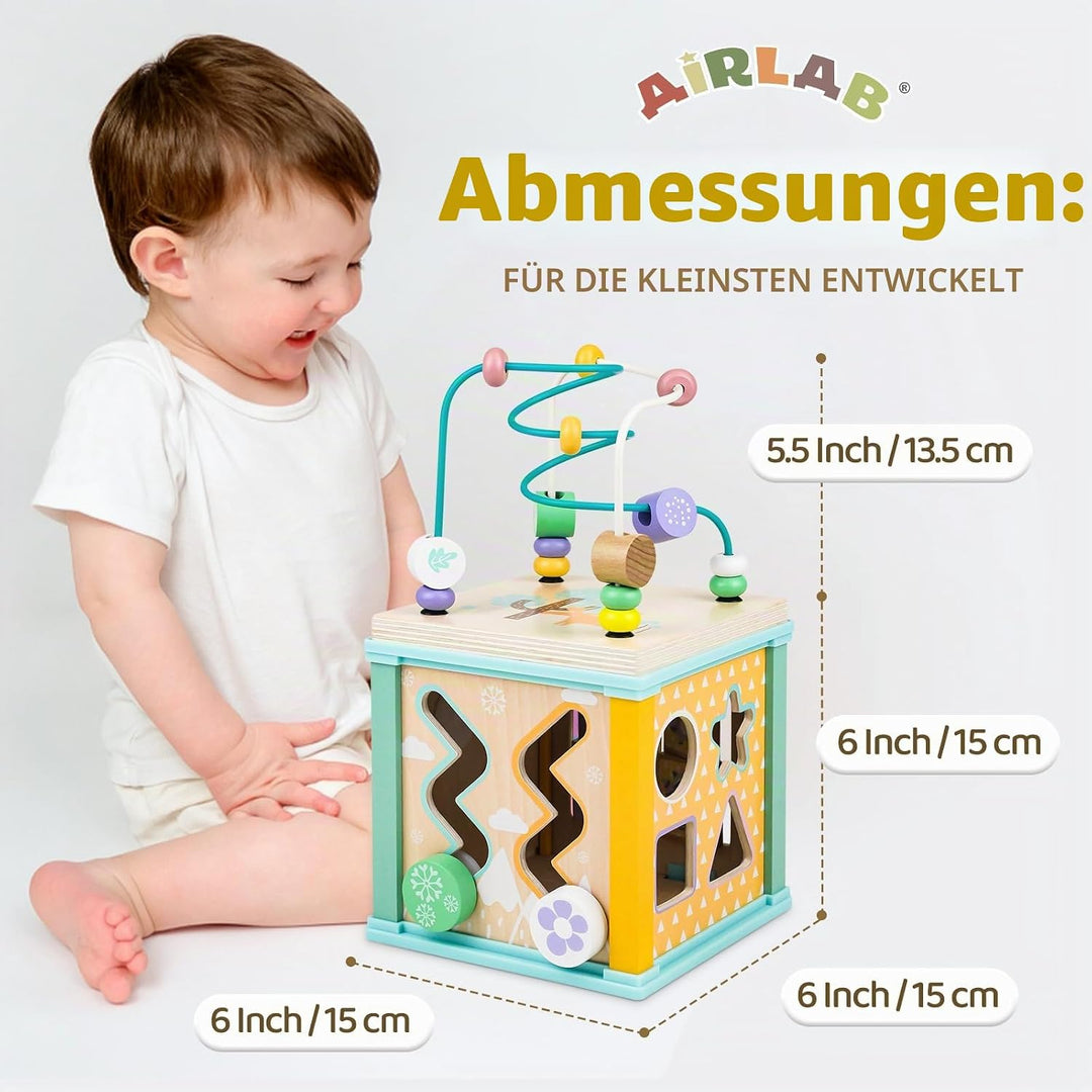Airlab Motorikwürfel Aktivitätswürfel aus Holz, Motorikspielzeug Holzspielzeug ab 1 Jahr, Montessori