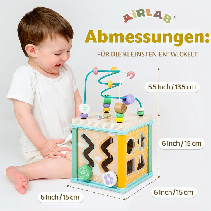 Airlab Motorikwürfel Aktivitätswürfel aus Holz, Motorikspielzeug Holzspielzeug ab 1 Jahr, Montessori