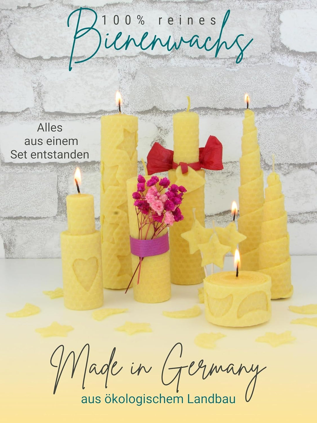 Bienenwachs Kerzen selber machen Set für 10 Bienenwachskerzen, DIY Bastelset bunt für Kinder & Erwac