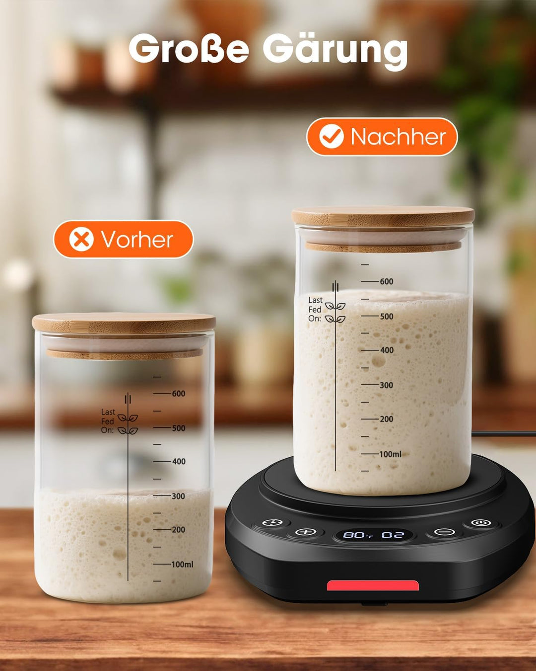 MQUPIN Sauerteig Starter Warmer,Brotbacken werkzeuge 21-49°C,Präzise Temperaturregelung 1°C, 24-Stun
