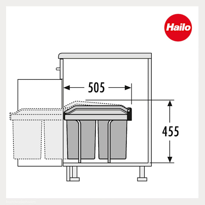 Hailo Abfallsammler Tandem | für Schränke ab 300 mm Breite | Einbau Mülleimertrennung | Handauszug a