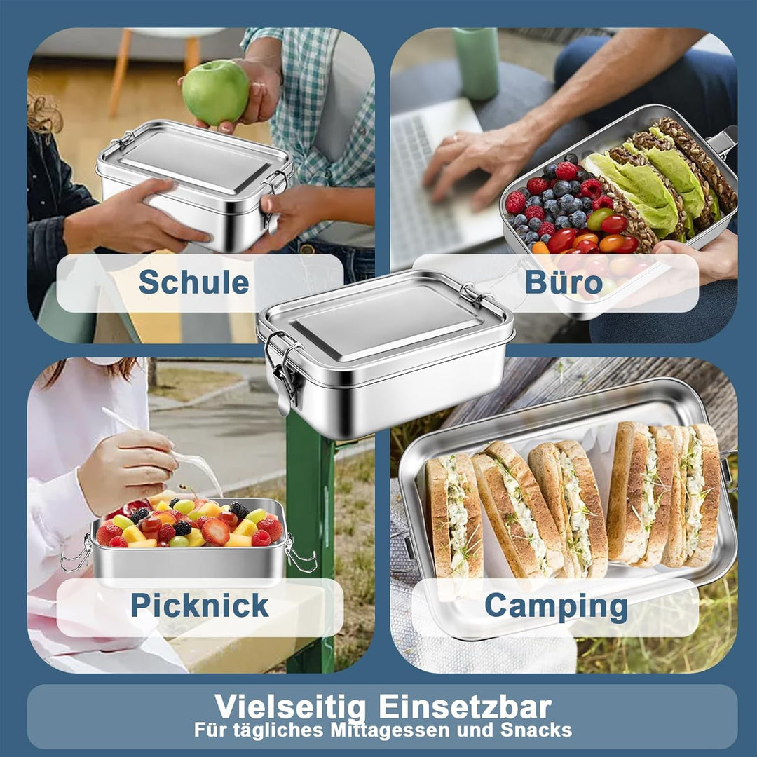 Homikit Bento Box, 1400ml Edelstahl Brotdose Lunchbox mit Fächern, Lunch Box Gross für Kinder Erwach