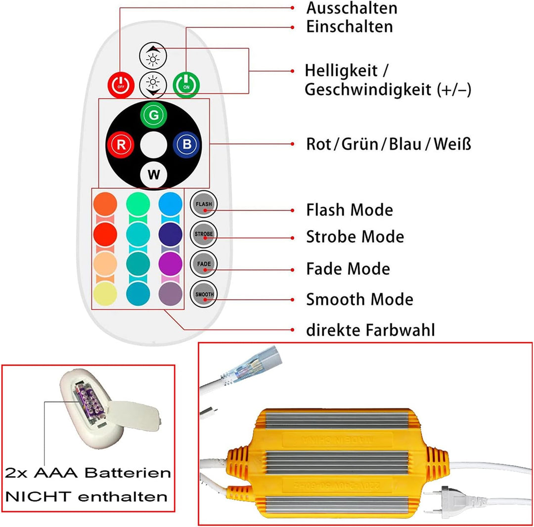 FOLGEMIR 220V Netzteil Trafo für 5050 RGB LED Band, IP68 wasserdicht mit 24-Tasten IR Fernbedienung