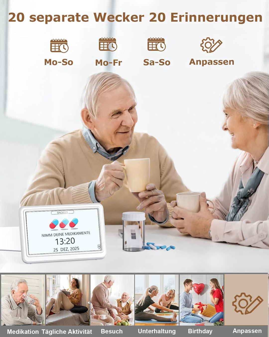 Roxicosly Digitaler Kalender, Elektronischer Tag Datum Wecker, Digital Uhr mit 20 Benutzerdefinierte
