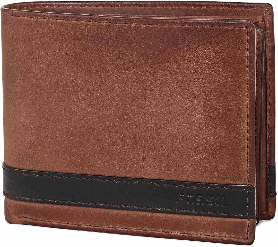 Fossil Herren Leder Bifold Geldbörse mit Münzfach für Männer Quinn Brown, Quinn Brown