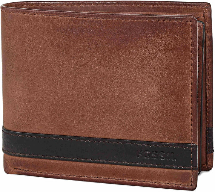 Fossil Herren Leder Bifold Geldbörse mit Münzfach für Männer Quinn Brown, Quinn Brown