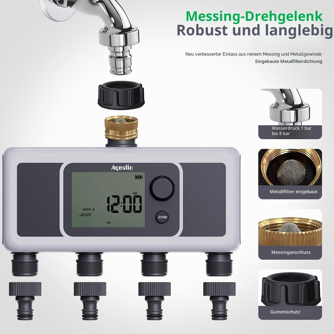 4-Auslass-Wasser-Timer, automatischer Bewässerungsschlauch-Sprinkler-Timer, 4-Zonen-programmierbare