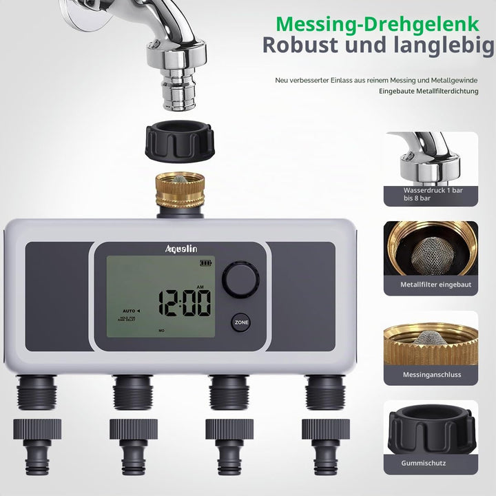 4-Auslass-Wasser-Timer, automatischer Bewässerungsschlauch-Sprinkler-Timer, 4-Zonen-programmierbare
