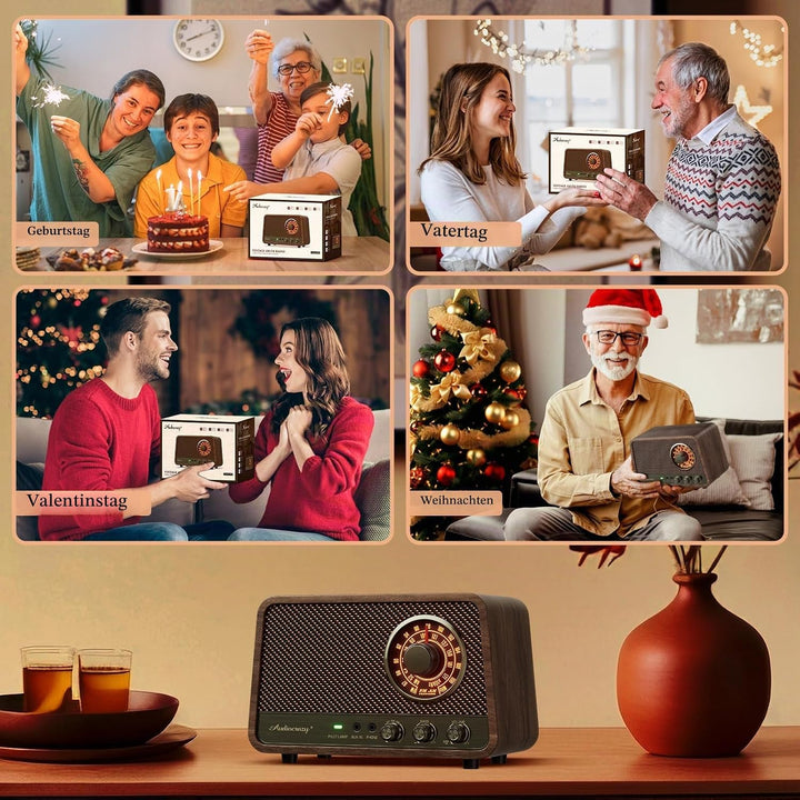 Retro-Tisch-FM-Radio mit Bluetooth-Lautsprecher, klassisches Holz-Finish, Wandstecker für Zuhause, B