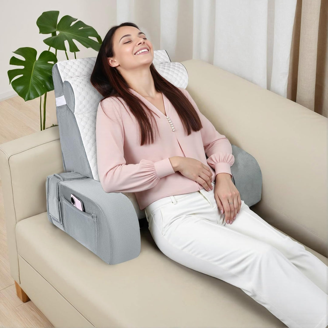 Babenest Gross Lesekissen Bett mit Abnehmbarer Nackenrolle &amp; Armlehne, Ergonomisches Rückenkissen Ko
