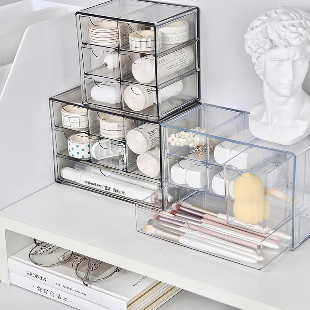 Jumuao Aufbewahrungsbox Kunststoff, Mini Schubladenbox, Kleinteilemagazin mit 6 Schubladen, Desktop