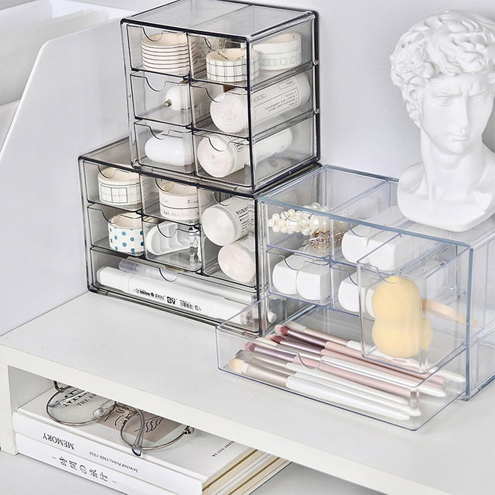 Jumuao Aufbewahrungsbox Kunststoff, Mini Schubladenbox, Kleinteilemagazin mit 6 Schubladen, Desktop