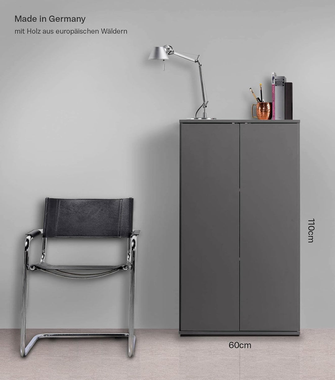 mokebo® Mehrzweckschrank 60 cm Breite 'Der Schlanke', schmaler Aktenschrank oder Haushaltsschrank in