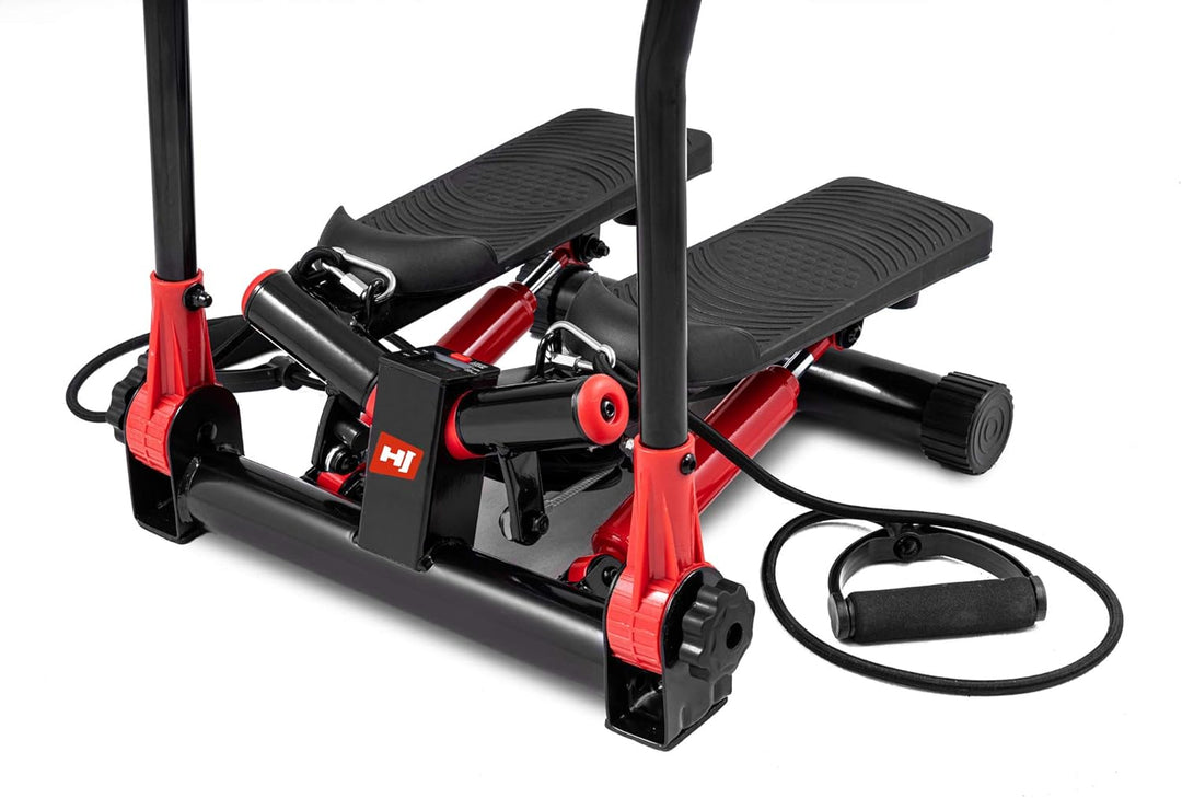 Hop-Sport Stepper mit Haltegriffen - Kompakter Swing Stepper für Zuhause, Fitnessgerät mit LCD-Displ
