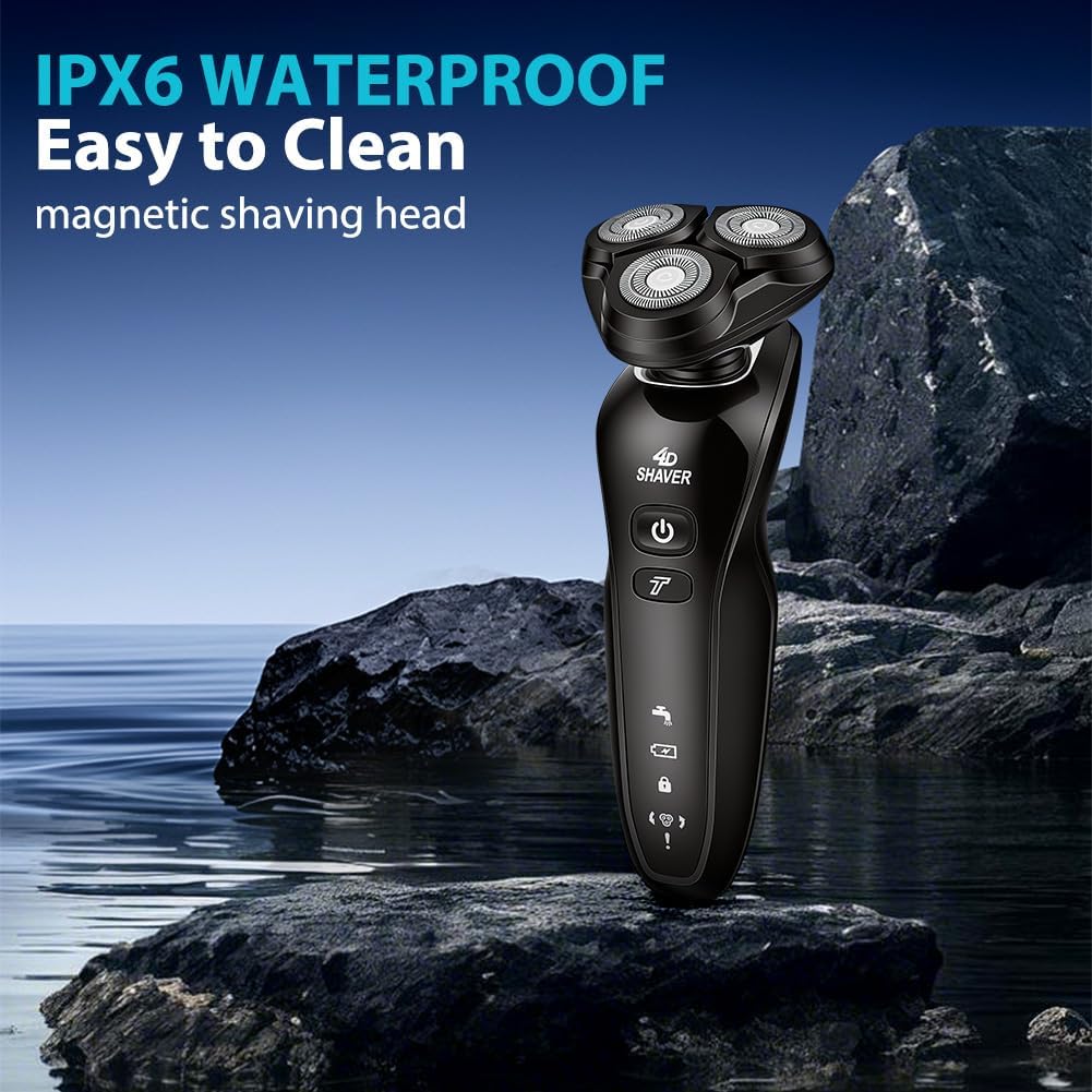 Aolso Rasierer Herren Elektrisch, 3 IN 1 Elektrorasierer mit Nasen-/Kotelettenaufsatz, IPX6 Waterpro