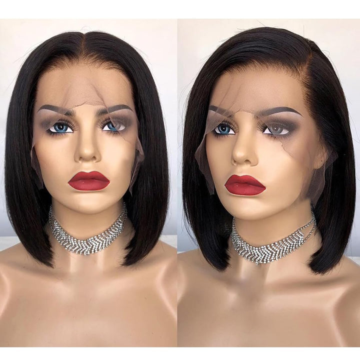 DUAUJUIU Short Bob Wig Perücke Echthaar Human Hair 13x4 Lace Frontal Wig Bob Wigs Perücke Natur Schw