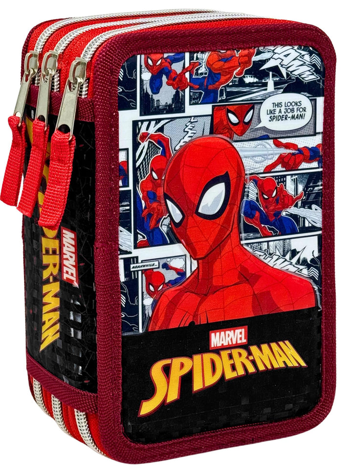 3-Fach Federmäppchen Gefüllt Jungen (6-10 Jahre) für Spiderman Fan – 3D-Effekt Federtasche Schule (4