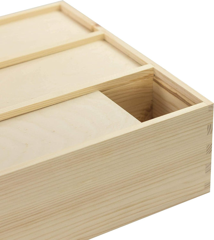 LAUBLUST Holzkiste für 3 Weinflaschen - ca. 35 x 32 x 11 cm, Natur - Weinkiste mit Schiebe-Deckel &