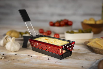 KUHN RIKON Candle Light Mini Schweizerkreuz Raclette Set, rot, Antihaft-Grill-Pfännchen, mit Teelich
