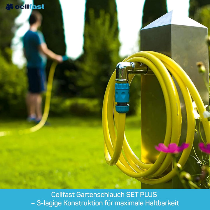 Cellfast Gartenschlauch SET PLUS 3-lagiger Wasserchlauch mit dauerhafter Verstärkung aus Garn höchst