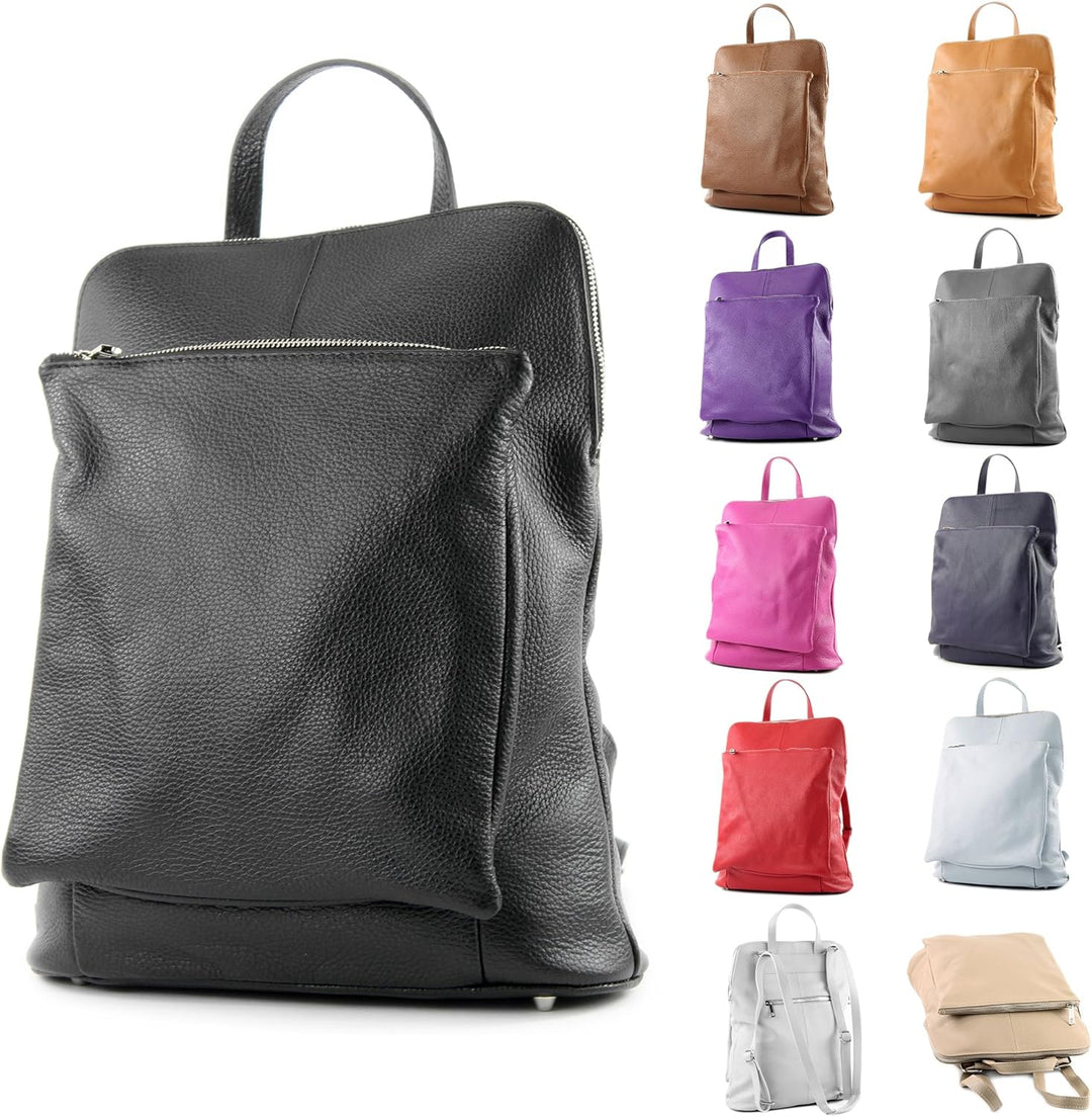 modamoda de - T141 - ital Damen Rucksacktasche 3in1 aus Leder Altrosa, Altrosa