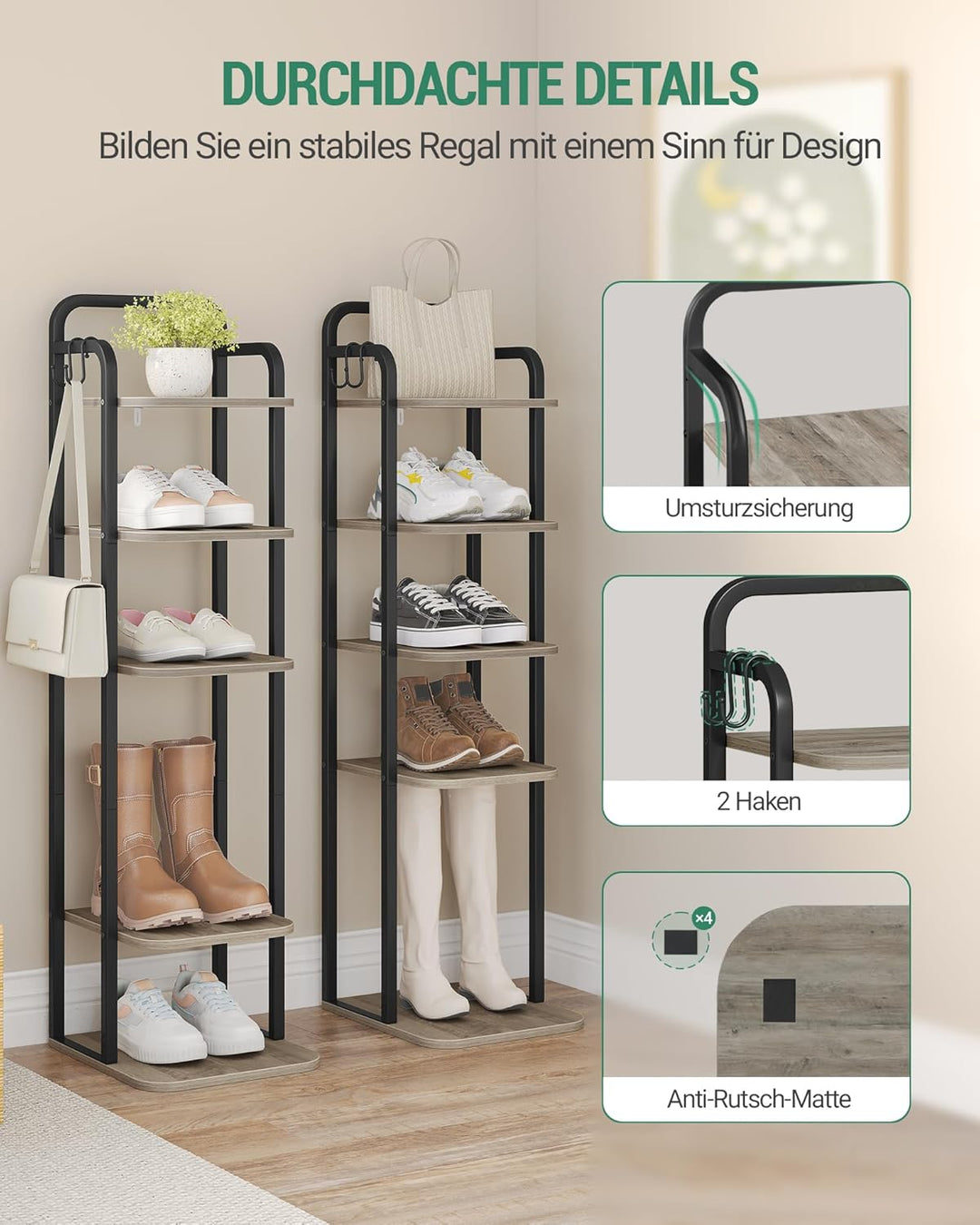 Hzuaneri Vertikales Schuhregal, 6-Stöckige Schuhregale, Schuhturm für Kleine Räume, Freistehend, Ver