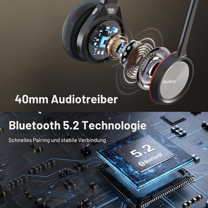 Bluetooth Headset mit Mikrofon Noise Canceling, Wireless Headset mit USB Dongle für PC, 40 Stunden S