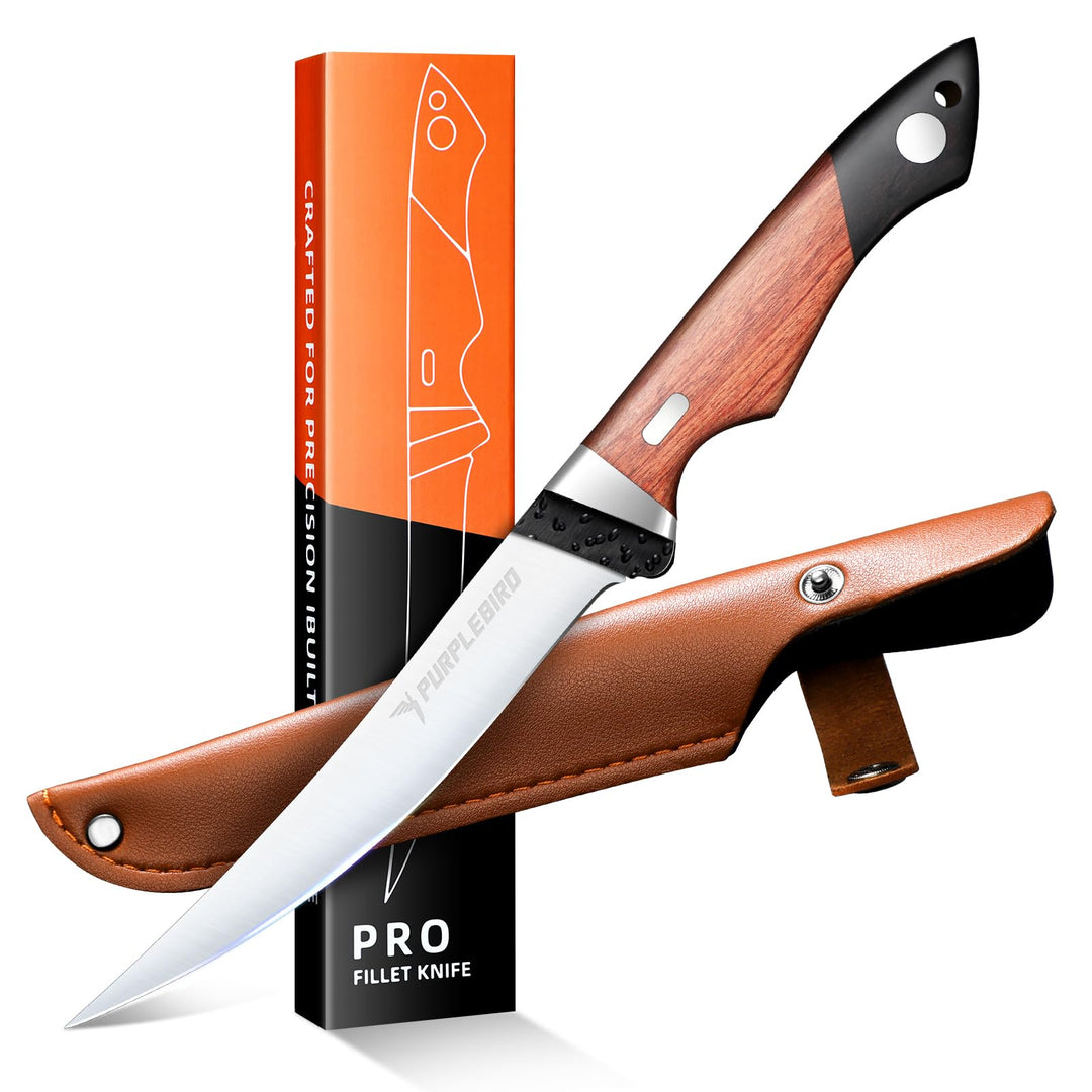 PURPLEBIRD Filetiermesser für Fisch 15 CM mit Scheide, 440C Edelstahl Fischmesser zum Schneiden von