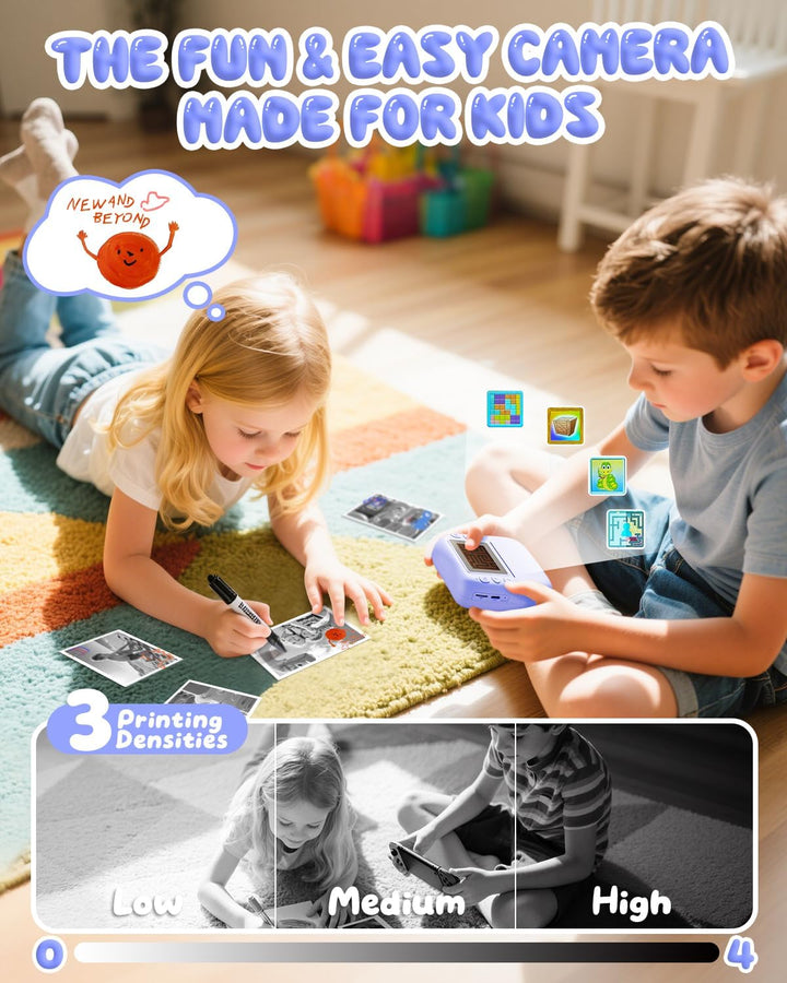 CAMCLID Kinderkamera Sofortbildkamera, 1080P Sofortbildkamera Kinder mit 32GB Karte & 3 Rollen Druck