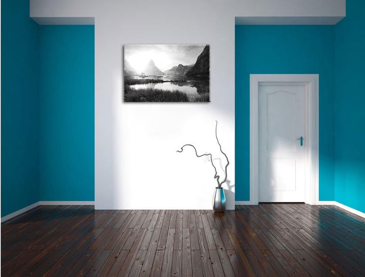 Pixxprint Milford Sound Neuseeland Kunst / 100x70cm Leinwandbild bespannt auf Holzrahmen/Wandbild Ku