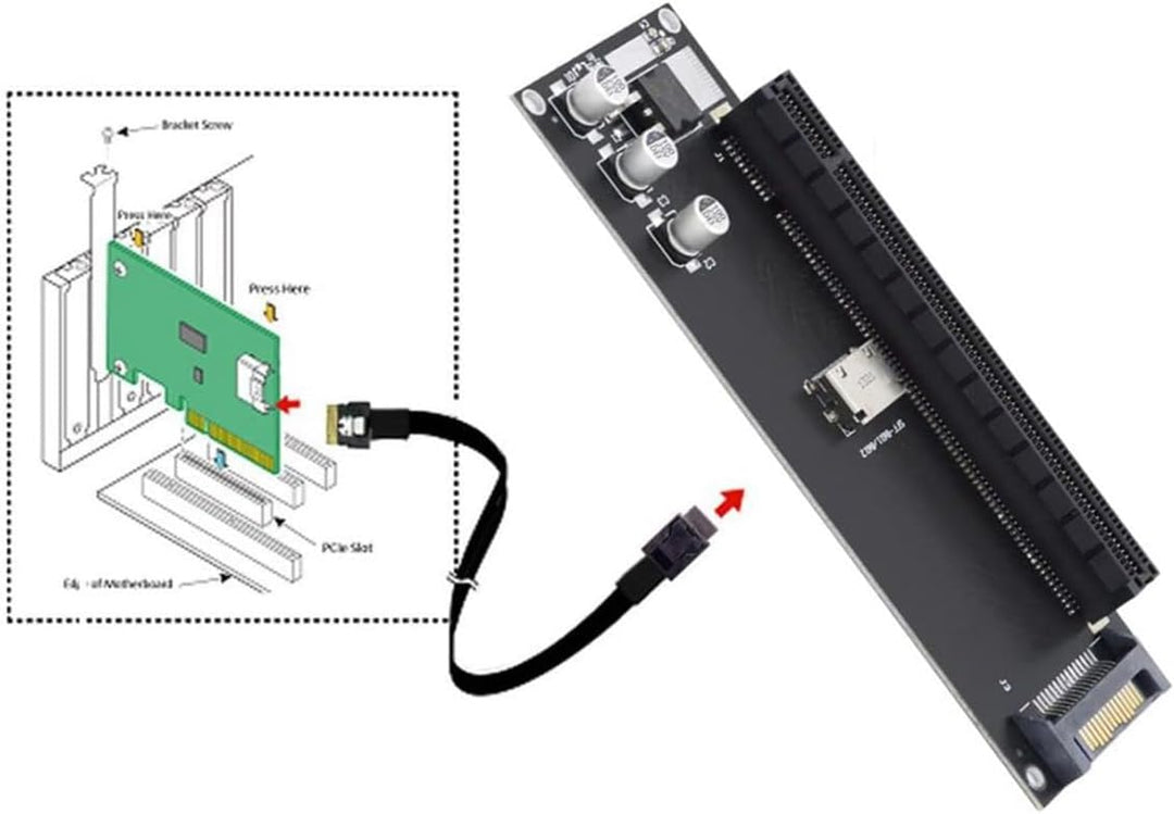 Oculink SFF-8611/8612 auf PCI-E 4.0 x16 Erweiterungskarte mit SATA-Stromanschluss für Externe Grafik
