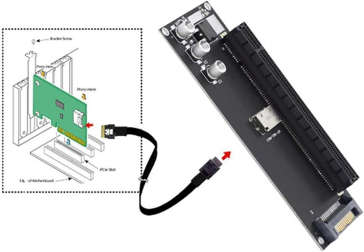 Oculink SFF-8611/8612 auf PCI-E 4.0 x16 Erweiterungskarte mit SATA-Stromanschluss für Externe Grafik