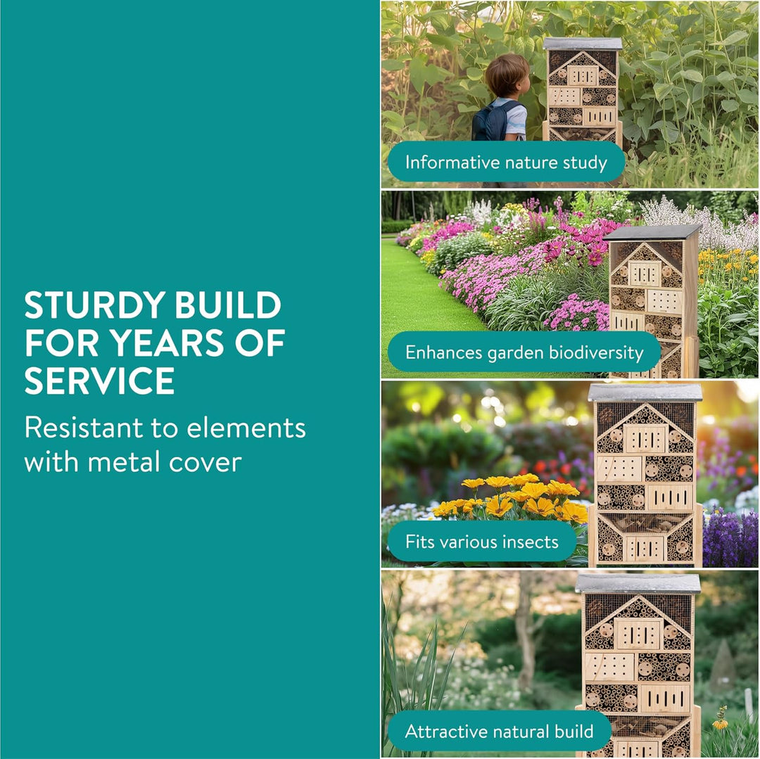 Navaris Insektenhotel gross wetterfest XXL - Mit Metall-Dach - Bienenhotel - Hummelhaus - Schmetterl