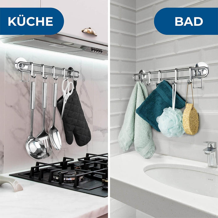 Housekeeps Hakenleiste Küche selbstklebend mit 5 Haken [40cm] - Küchenhelfer Hängeleiste ohne Bohren