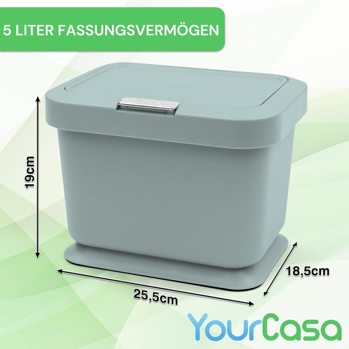 YourCasa® Biomülleimer Küche 5L - geruchsdichter Bio Mülleimer mit Deckel & Knopfdruck-Mechanismus -