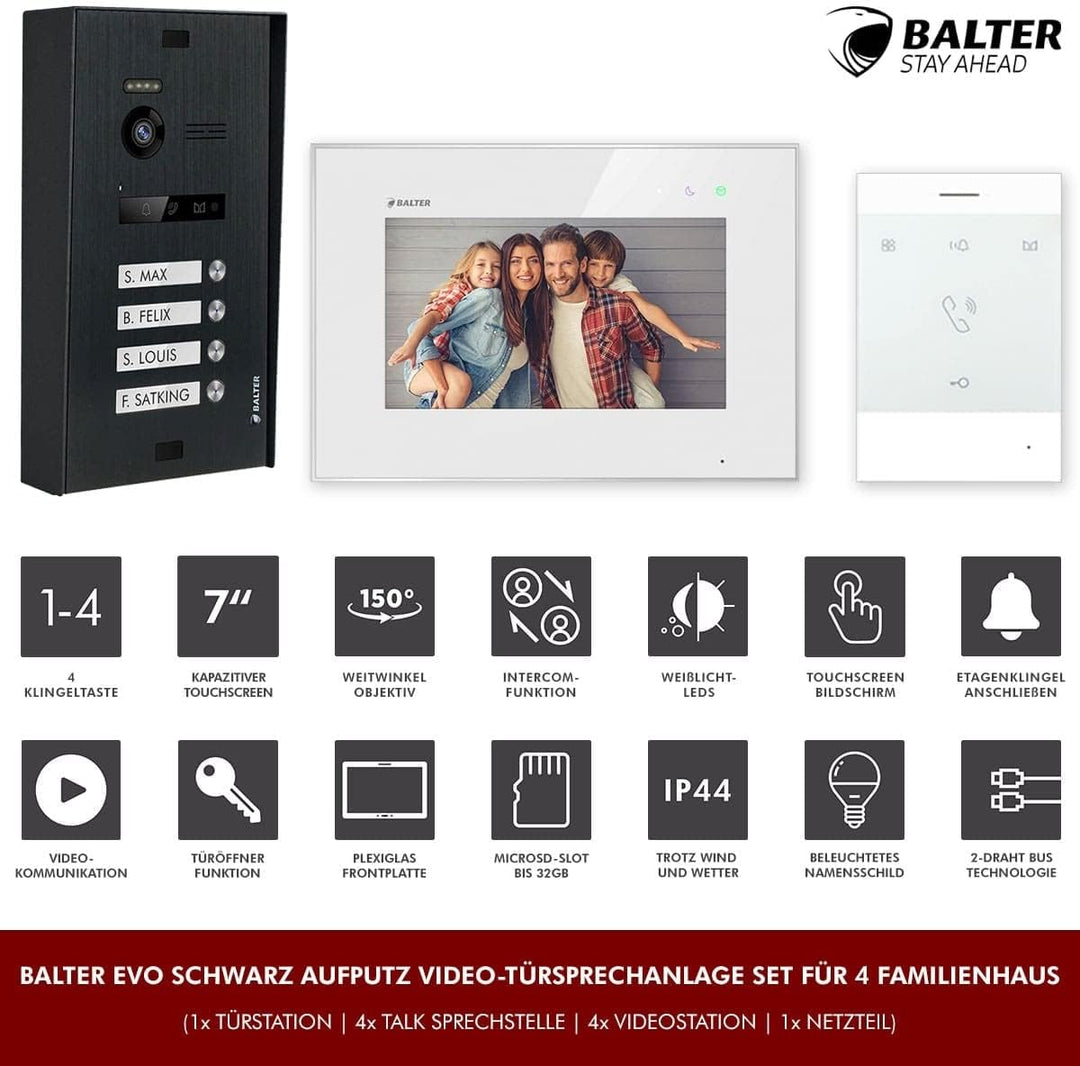 Nonic Balter EVO Aufputz Video-Türsprechanlagen WLAN Set 4 Familienhaus (1x Türstation mit Kamera Sc