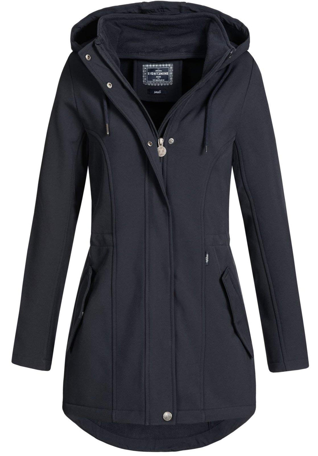 Eight2Nine Damen Softshelljacke LETN-041 Kurzmantel mit Kapuze, Night Navy