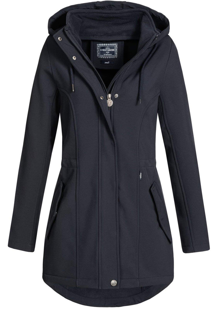 Eight2Nine Damen Softshelljacke LETN-041 Kurzmantel mit Kapuze, Night Navy