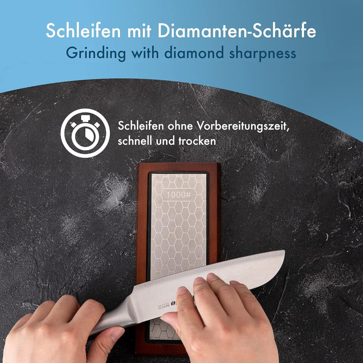 Panteer ® Diamant Schleifstein Set - Messer schärfen mit edler Holzbasis - Gratis Winkelhilfe (Diama